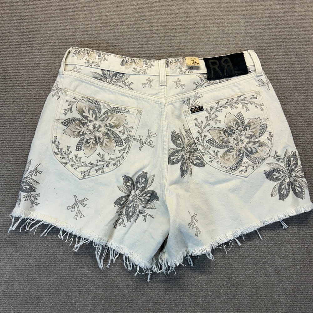 Double RL Denim Shorts Women's 28 RRL Boy Fit Brylee Floral Print Raw Hem 4" NEW - Picture 12 of 16